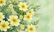 © Phetthanousack - Pastel yellow and green watercolor background with delicate flowers, spring, foliage, delicate, nature