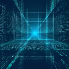 Wall Mural - abstract futuristic 3d background, blue cyberspace with glowing particles and lines - generative ai