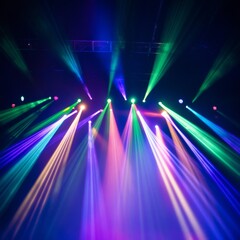 Stage lights. light beams from the stage spotlights on the stage at the time of the entertainment show. Night club. Lights show. Lazer show isolated on black background light projector illumination