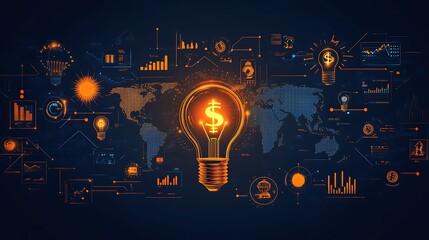 Wall Mural - Illustration of various financial business light bulb glowing icon