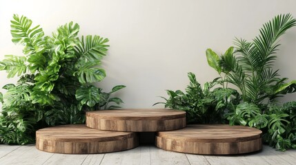 Wall Mural - Tropical Wooden Platform with Green Plants