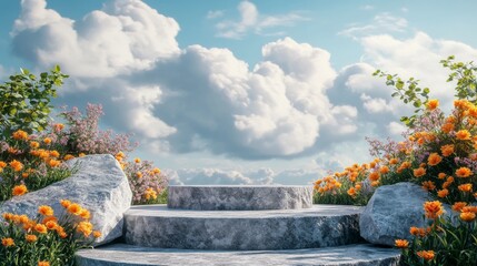 Wall Mural - stone steps in blooming garden