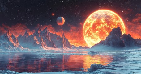 Wall Mural - a far-off planetary system in the cosmos, a galaxy vista, a universe fantasy backdrop, and a generat