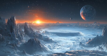 Wall Mural - a remote star system in the void, a panoramic galaxy scene, a fantastical universe background, and a