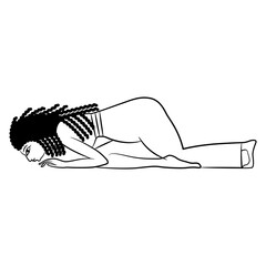 Wall Mural - Prostrated ancient Egyptian girl. Ethnic design. Prostration pose. Hand drawn linear doodle rough sketch. Black and white silhouette.