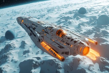 Wall Mural - a high-tech space station set against the backdrop of deep space. sci-fi wallpaper stock image.