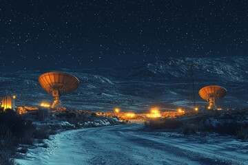 Wall Mural - An Stock image of a radio telescope directed towards the sky.