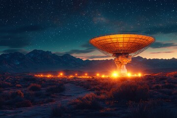 Wall Mural - The space science antenna of an astronomical radio telescope rotates as it points towards the sky.