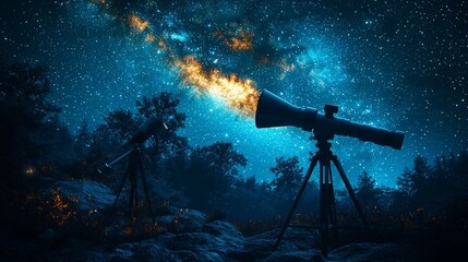 Wall Mural - researchers and students gather at a university observatory equipped with large telescopes to explor