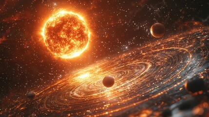 In the vast expanse of the universe, a gorgeous planet with luminous rings and colorful nebulae.