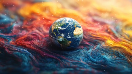 Wall Mural - a lone world amidst a boundless space filled with vibrant nebulas and shimmering stars.