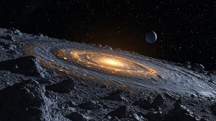 Wall Mural - in the far reaches of space, a grand spiral galaxy shines with pink and white brilliance. a mysterio