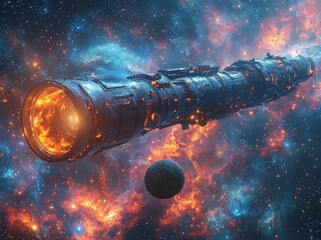 Wall Mural - the concept of space exploration is depicted in digital art, featuring a telescope observing the int