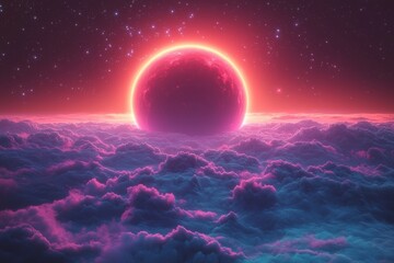 Wall Mural - a banner featuring a sci-fi or fantasy concept with glowing planets, stars, and outer space elements