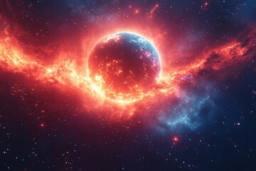 Wall Mural - a glowing banner showcasing a fantasy or sci-fi theme with stars, planets, and the universe in a gal