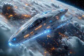 Wall Mural - a spacecraft in the depths of space, depicted in a science fiction 3d rendering.