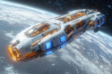 Wall Mural - a deep space vessel illustrated in a science fiction 3d image.
