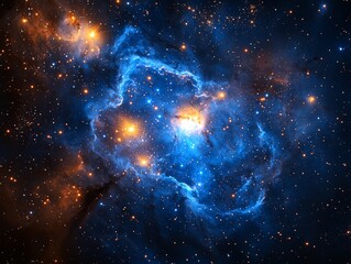 Wall Mural - a lively space nebula filled with stars set against a deep blue cosmic backdrop, a piece of conceptu