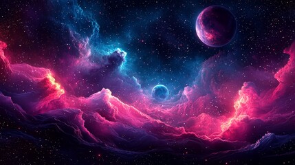 Wall Mural - an energetic abstract space scene with vibrant cosmic planets and celestial elements, showcasing a s