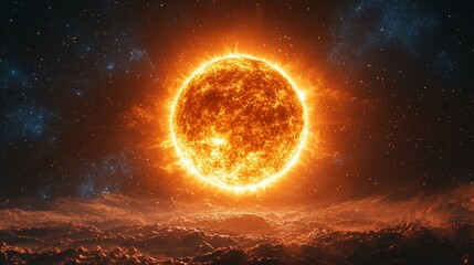 A night sky illuminated by a bright yellow star at its center.