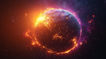Wall Mural - a vibrant wallpaper of a planet with glowing rings, depicted against the deep darkness of space.