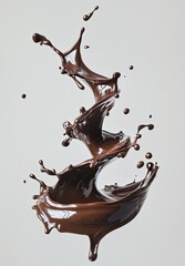 Wall Mural - Spiral chocolate liquid splash on a white background, hyper-realistic photography