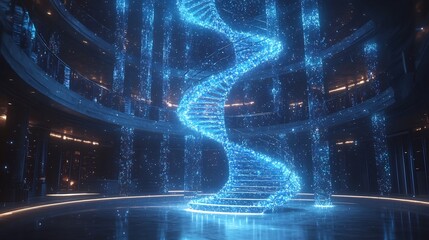 Wall Mural - Futuristic Laboratory with Glowing Holographic DNA Strands Symbolizing Advanced Genetic Research and Innovation