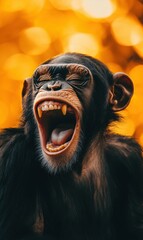 Poster - A chimpanzee with its mouth wide open. AI.