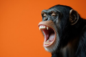 Wall Mural - A chimpanzee with its mouth wide open. AI.