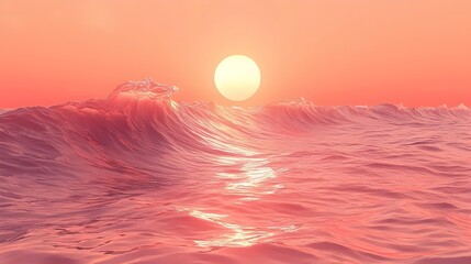 Wall Mural - A tranquil sunset over the ocean, featuring vibrant hues of pink and orange reflecting off gentle waves, creating a serene and picturesque atmosphere.