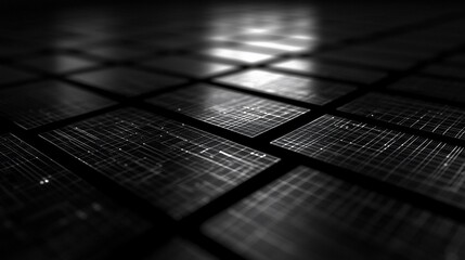 Wall Mural - Abstract grid pattern of dark rectangular tiles with light reflection.