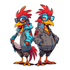 Sticker - Two Cool Roosters in Jackets