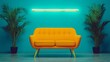 © MetaKibo - Vibrant Yellow Sofa in a Retro Teal Room with Plants