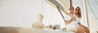 © peopleimages.com - Travel, sailing and couple on boat at sunset for cruise on holiday, vacation and journey. Happy, banner space and man and woman on yacht, luxury transport and ship for adventure, tourism and bonding