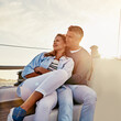 © peopleimages.com - Hug, romance and vacation with mature couple on yacht together with celebration, anniversary and luxury cruise. Summer, freedom and love with man and woman on sailboat for holiday, travel or trip