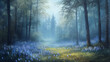 © mahamad - Bluebells blooming in a forest setting.