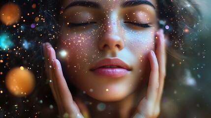 Wall Mural - woman, face, beauty, dreamy, magical, sparkle, glitter, cosmic