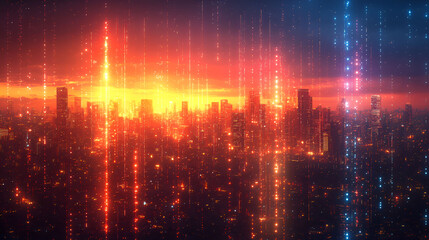 Wall Mural - Futuristic Cityscape Illuminated By Digital Rain