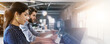 © peopleimages.com - Banner, office and business people on laptop online for research, stock market and trading. Corporate, financial company and man and woman on computer for finance analysis, budget and investment