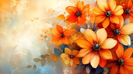 Sticker - Vivid Orange Flowers Artistic Floral Painting