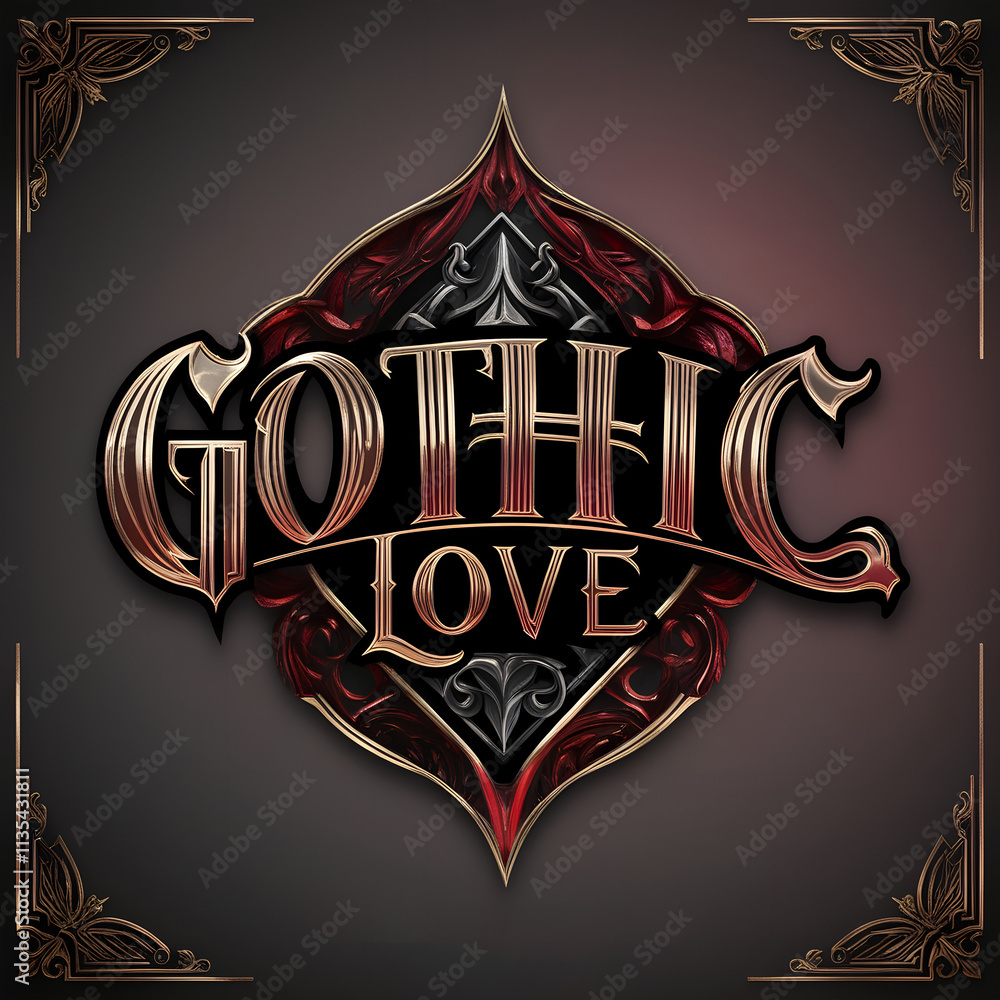 Gothic Valentine's banner, designed with a luxurious mix of gold ...