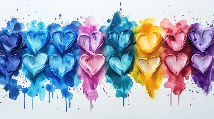 Wall Mural - Colorful hearts in a watercolor style, symbolizing love and unity.