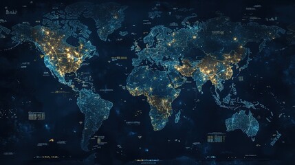 Canvas Print - Global Financial Market Map with Data Visualization and Charts