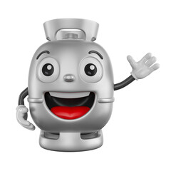 Wall Mural - Smiling Gas Cylinder Character Cartoon 3D Render with transparent background