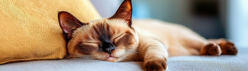 Wall Mural - A serene cat sleeps peacefully on a soft surface, embodying tranquility and comfort.