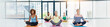 © peopleimages.com - Yoga, meditation and women in class together for fitness, natural exercise and morning balance on banner. Workout, lotus pose and group of people relax for zen, wellness and mindfulness in studio