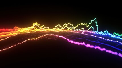 Wall Mural - Vibrant abstract financial graph with glowing neon lines on dark background