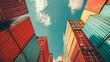 © atar - Shipping Containers and Blue Sky. Global Trade and Logistics Concept.