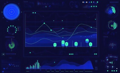 Fototapete - Futuristic interface with data graphs and charts.