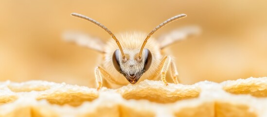 Aufkleber - Close-up bee on honeycomb cells.